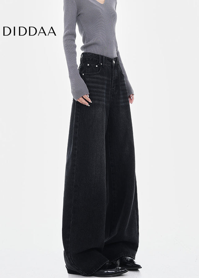 Black Washed Loose Wide-Leg Jeans for Women - Women’s Jeans