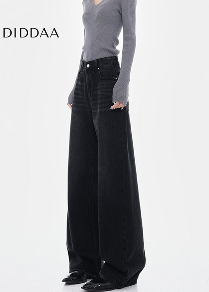 Black Washed Loose Wide-Leg Jeans for Women - Women’s Jeans
