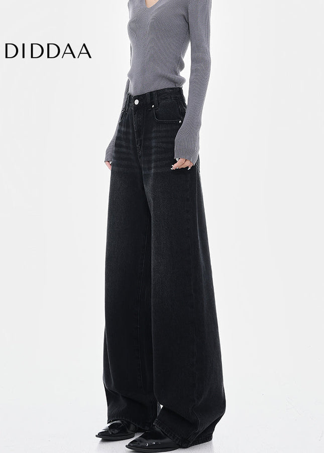 Black Washed Loose Wide-Leg Jeans for Women - Women’s Jeans