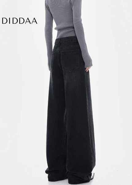 Black Washed Loose Wide-Leg Jeans for Women - Women’s Jeans