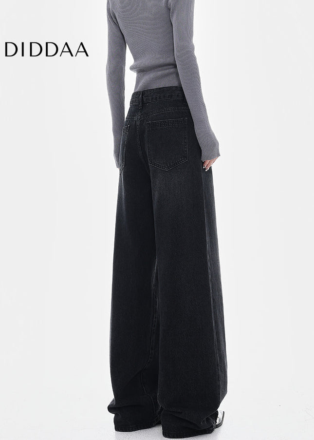 Black Washed Loose Wide-Leg Jeans for Women - Women’s Jeans