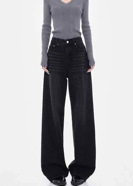 Black Washed Loose Wide-Leg Jeans for Women - Women’s Jeans