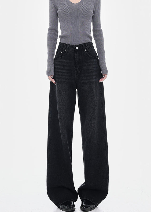 Black Washed Loose Wide-Leg Jeans for Women - Women’s Jeans
