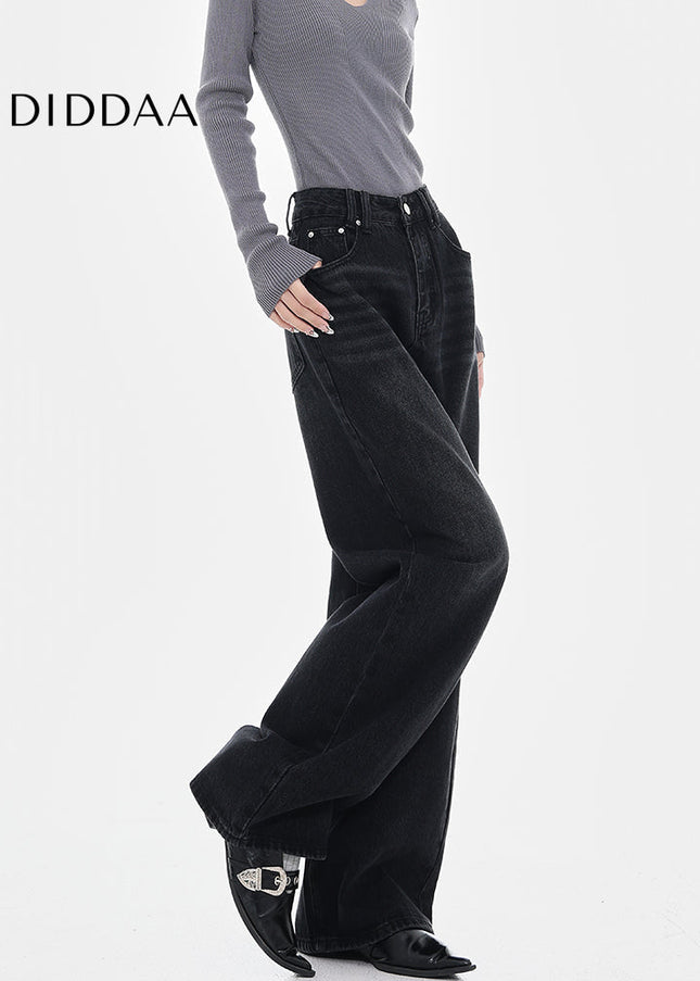 Black Washed Loose Wide-Leg Jeans for Women - Women’s Jeans