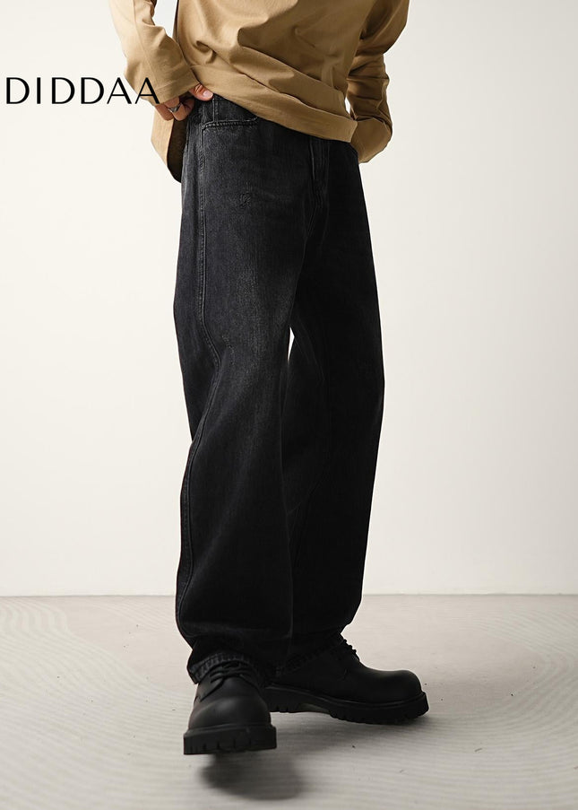 Black Washed Loose Wide-Leg Men’s Jeans - Men’s Jeans