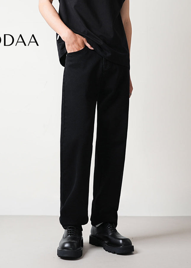 Black Washed Stretch Loose Straight-Leg Jeans - 28 / Black - Men’s Jeans