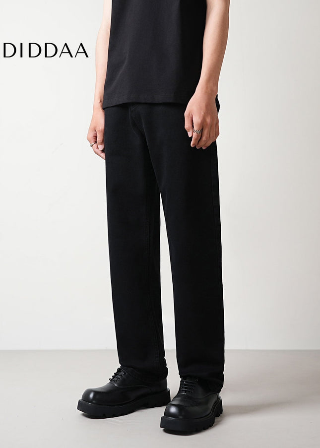 Black Washed Stretch Loose Straight-Leg Jeans - Men’s Jeans