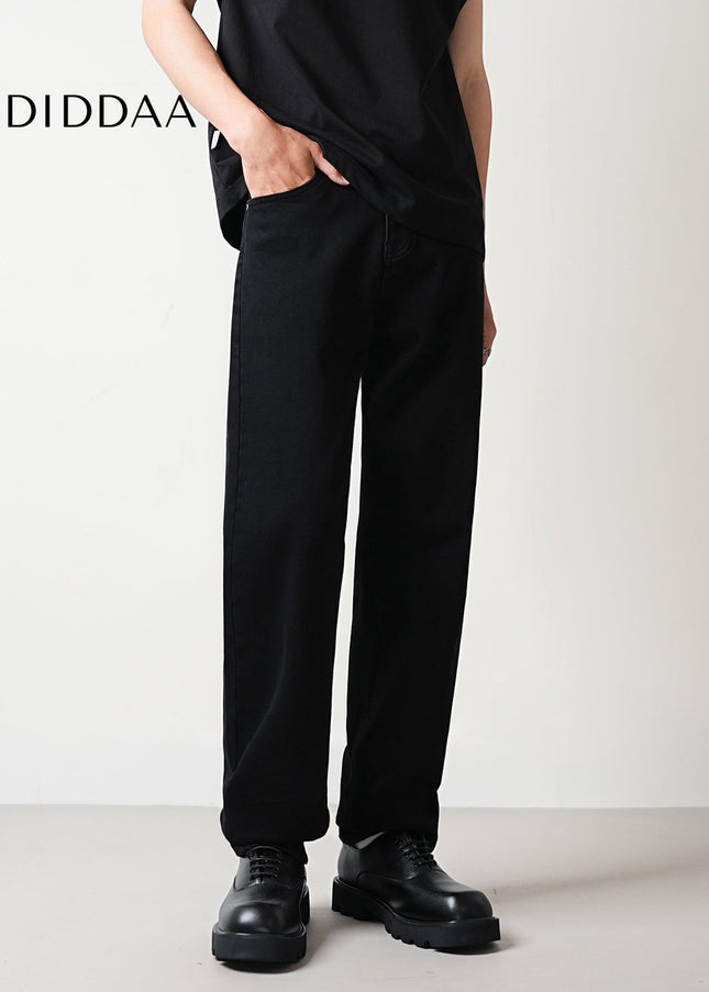 Black Washed Stretch Loose Straight-Leg Jeans - Men’s Jeans