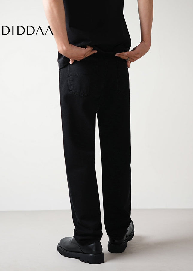 Black Washed Stretch Loose Straight-Leg Jeans - Men’s Jeans