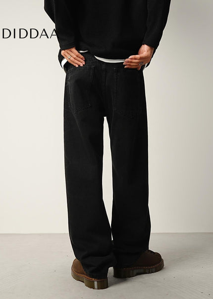 Black Water Pattern Tie Flower Loose Straight Jeans - Men’s Jeans