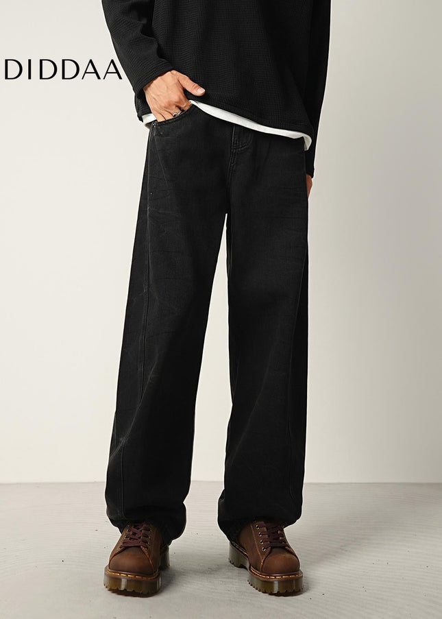 Black Water Pattern Tie Flower Loose Straight Jeans - Men’s Jeans