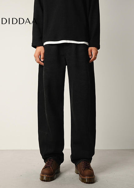 Black Water Pattern Tie Flower Loose Straight Jeans - Men’s Jeans