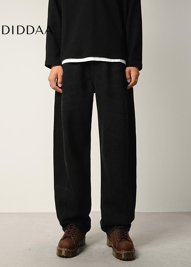 Black Water Pattern Tie Flower Loose Straight Jeans - Men’s Jeans