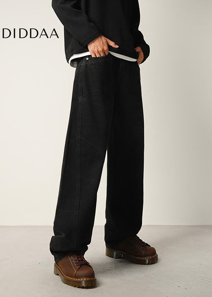 Black Water Pattern Tie Flower Loose Straight Jeans - Men’s Jeans