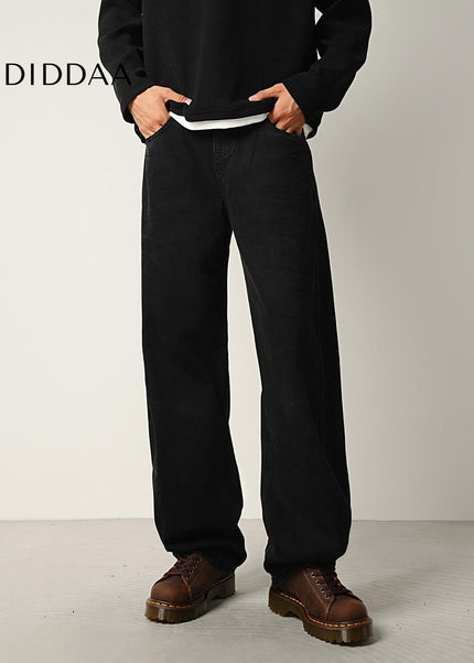 Black Water Pattern Tie Flower Loose Straight Jeans - Men’s Jeans