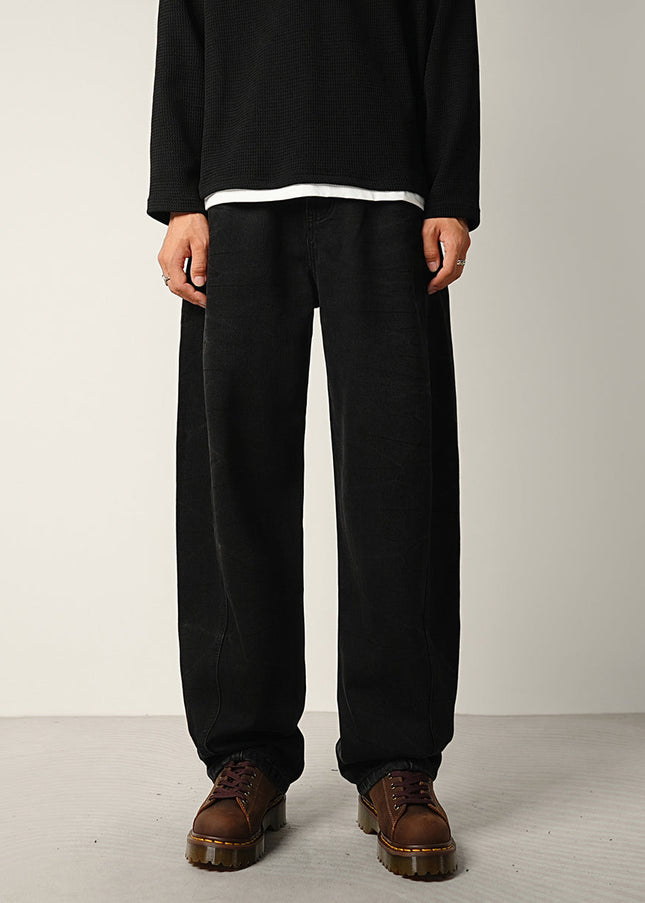 Black Water Pattern Tie Flower Loose Straight Jeans - S / Black - Men’s Jeans