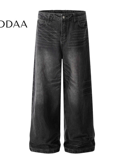 Black Whiskering Baggy Wide-Leg Jeans for All - S / Black - Women’s Jeans
