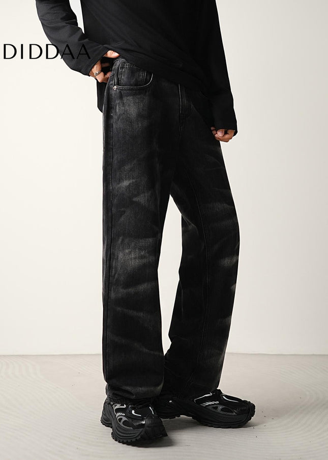 Black Zebra Wash Loose Straight-Leg Jeans for Men - Men’s Jeans