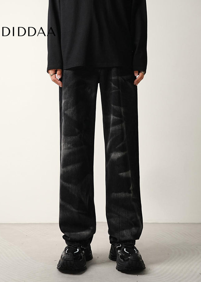 Black Zebra Wash Loose Straight-Leg Jeans for Men - Men’s Jeans