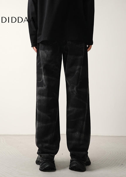 Black Zebra Wash Loose Straight-Leg Jeans for Men - Men’s Jeans