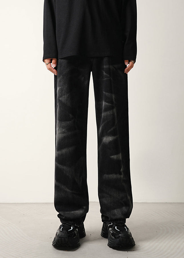 Black Zebra Wash Loose Straight-Leg Jeans for Men - S / Black - Men’s Jeans