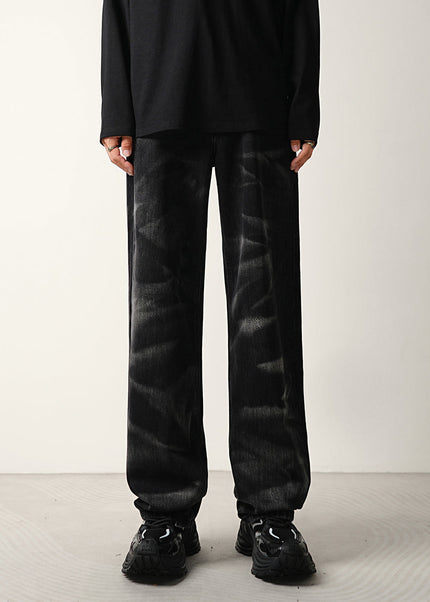 Black Zebra Wash Loose Straight-Leg Jeans for Men - S / Black - Men’s Jeans
