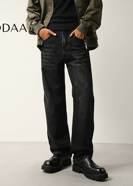 Black Zip Adjustable Slightly Flared Jeans - 28 / Black - Men’s Jeans