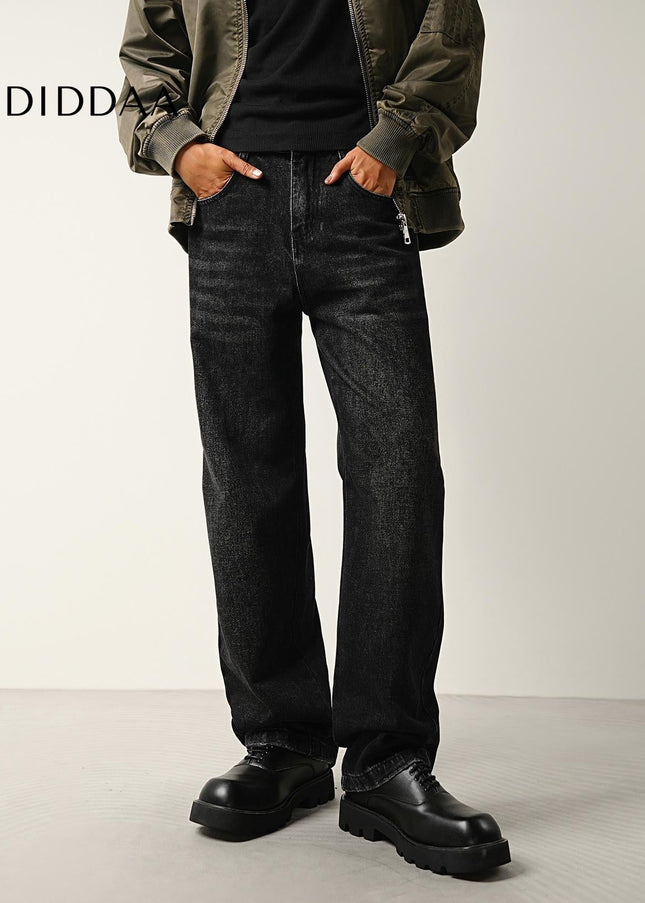 Black Zip Adjustable Slightly Flared Jeans - Men’s Jeans