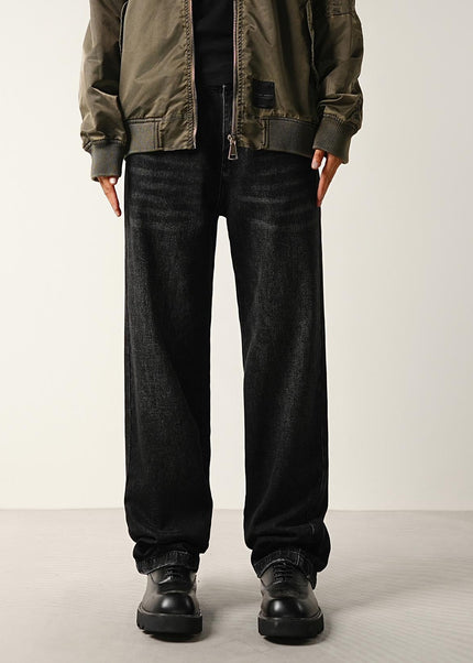 Black Zip Adjustable Slightly Flared Jeans - Men’s Jeans