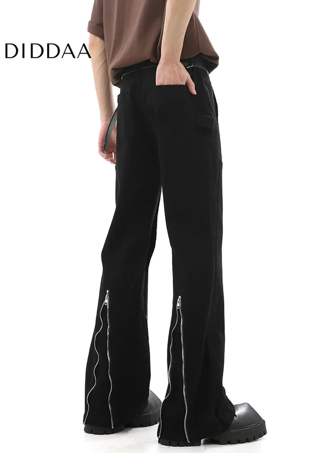 Black Zipper Closure Straight Bootcut Jeans - Men’s Jeans