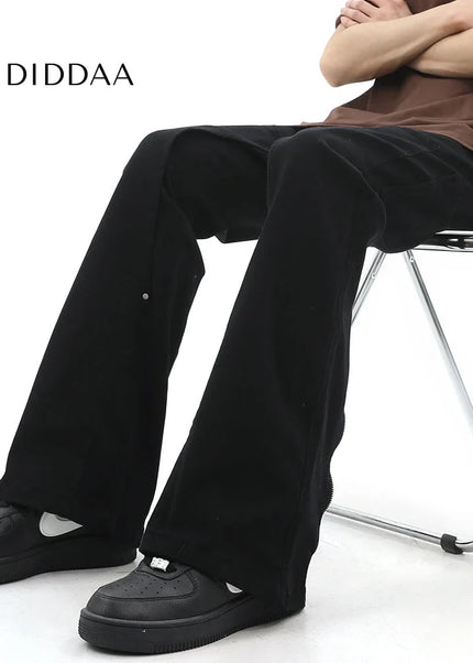 Black Zipper Closure Straight Bootcut Jeans - Men’s Jeans