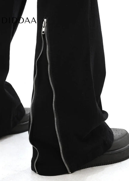 Black Zipper Closure Straight Bootcut Jeans - Men’s Jeans