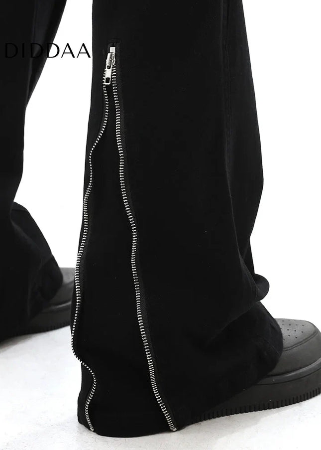 Black Zipper Closure Straight Bootcut Jeans - Men’s Jeans