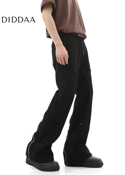 Black Zipper Closure Straight Bootcut Jeans - Men’s Jeans