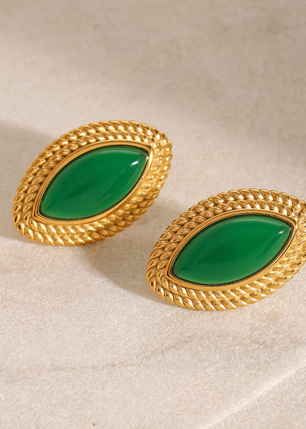 Jieding European and American stainless steel natural stone emerald stud earrings high-end niche pre-owned earrings titanium steel earrings cross-border