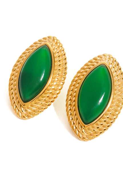 Jieding European and American stainless steel natural stone emerald stud earrings high-end niche pre-owned earrings titanium steel earrings cross-border