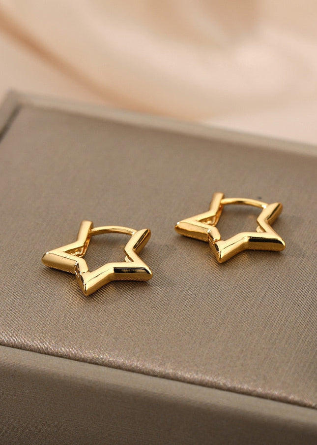 Blanche Earrings | Gold Silver Cute Star Hoop Earrings - Gold - Earrings