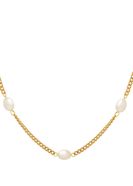 European and American style flat chain personality freshwater pearl splicing chain necklace titanium steel gold-plated clavicle chain manufacturers a piece of delivery