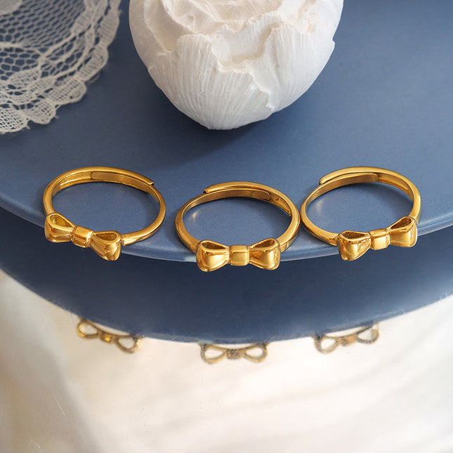 Korean niche design sense bow adjustable ring fairy style fashion creative gold-plated fresh and sweet jewelry