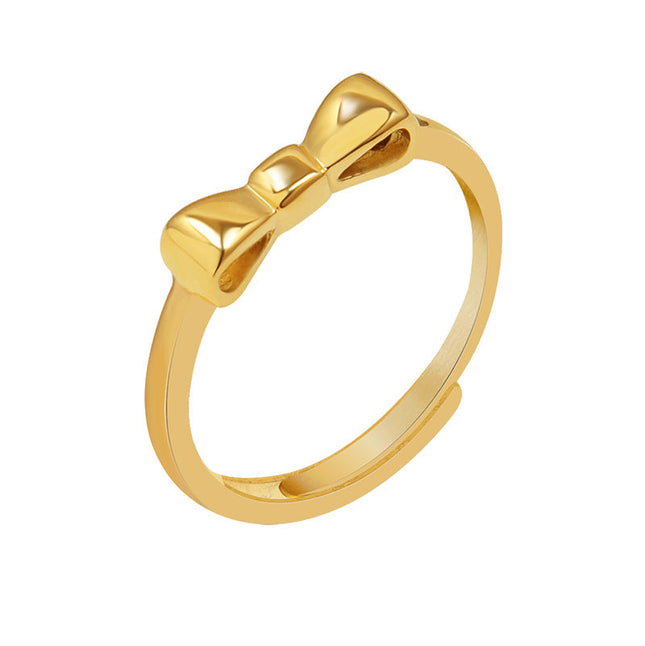Korean niche design sense bow adjustable ring fairy style fashion creative gold-plated fresh and sweet jewelry
