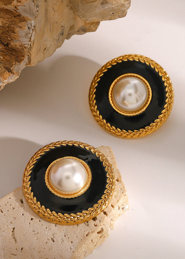 Jieding European and American stainless steel drip oil stud earrings luxury niche earrings 18k titanium steel earrings cross-border earring