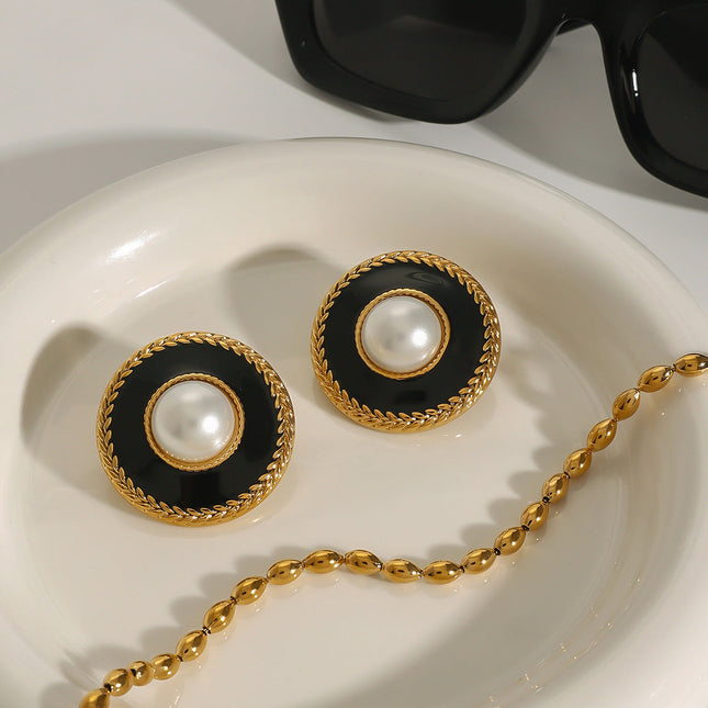 Jieding European and American stainless steel drip oil stud earrings luxury niche earrings 18k titanium steel earrings cross-border earring