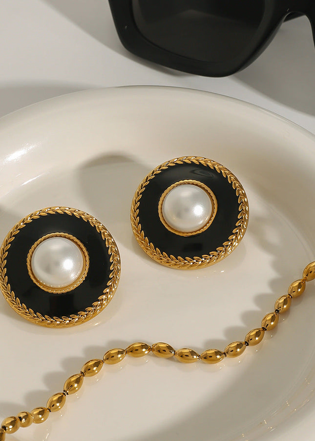 Jieding European and American stainless steel drip oil stud earrings luxury niche earrings 18k titanium steel earrings cross-border earring