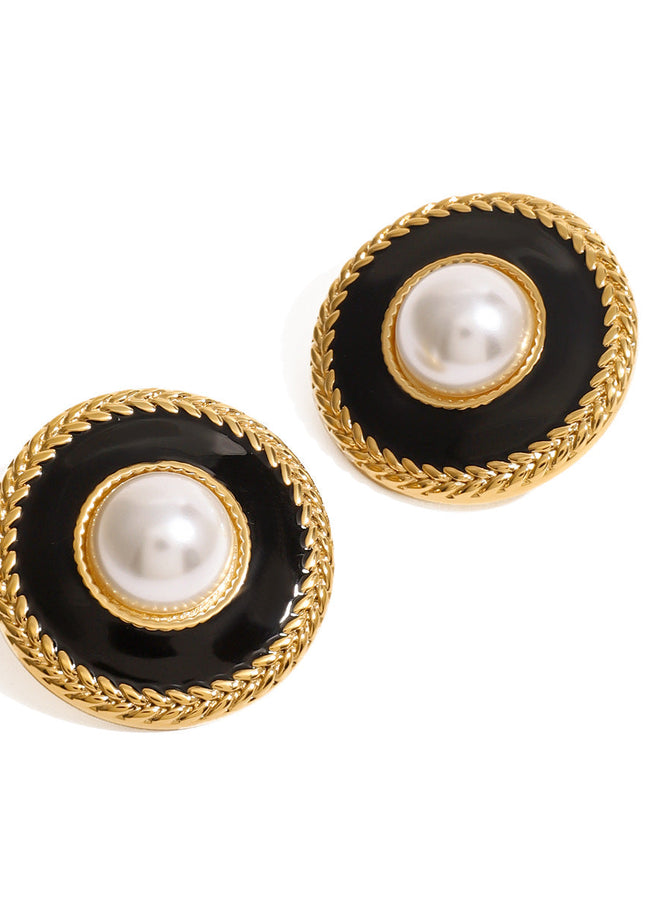 Jieding European and American stainless steel drip oil stud earrings luxury niche earrings 18k titanium steel earrings cross-border earring