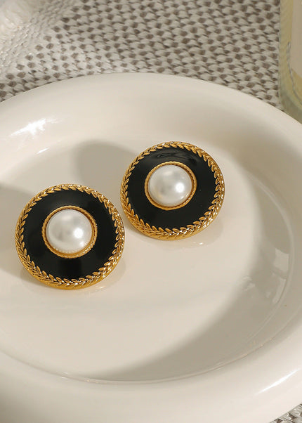 Jieding European and American stainless steel drip oil stud earrings luxury niche earrings 18k titanium steel earrings cross-border earring