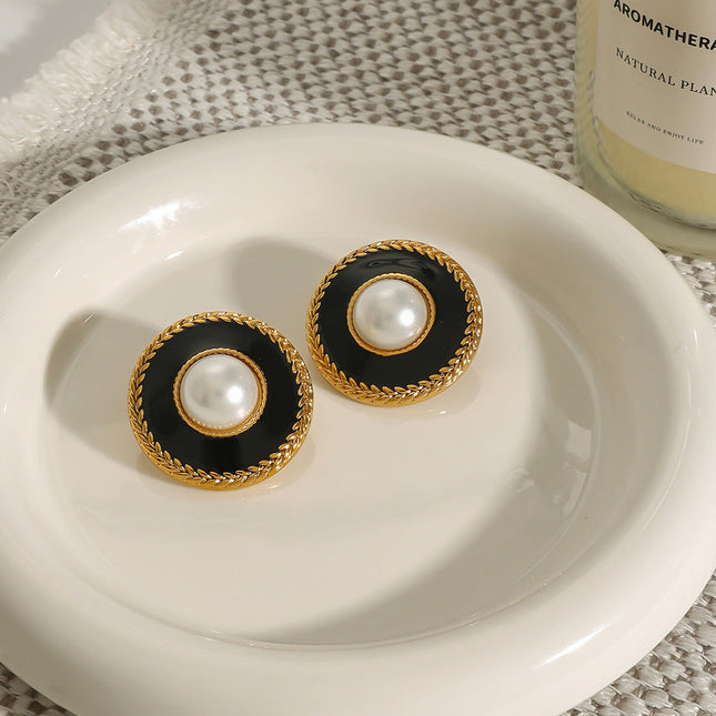 Jieding European and American stainless steel drip oil stud earrings luxury niche earrings 18k titanium steel earrings cross-border earring