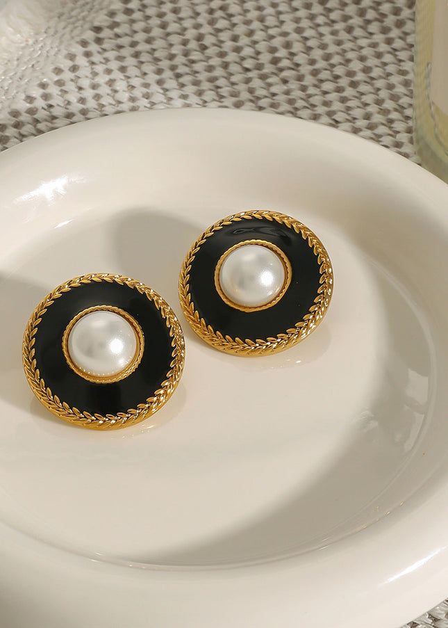 Jieding European and American stainless steel drip oil stud earrings luxury niche earrings 18k titanium steel earrings cross-border earring