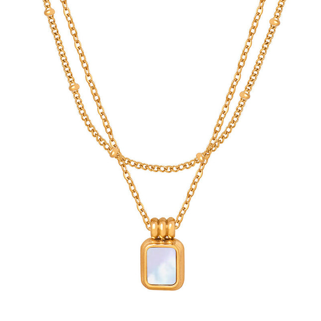 French new cross-border retro light luxury niche design white sea shell titanium steel gold-plated pendant clavicle chain necklace jewelry