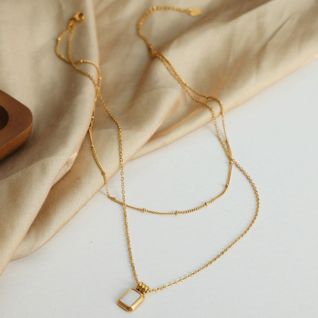 French new cross-border retro light luxury niche design white sea shell titanium steel gold-plated pendant clavicle chain necklace jewelry