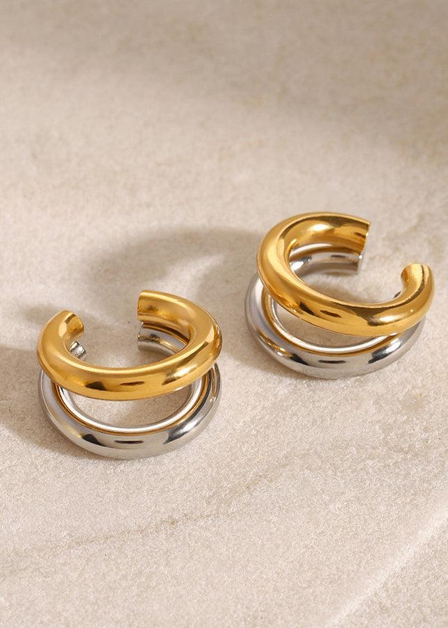 Jieding stainless steel double C piercing, ear bone clip, high-end niche earrings, titanium steel, non-fading ear jewelry, cross-border